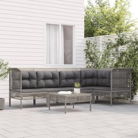 vidaXL 6 pcs conjunto lounge de jardim c/ almofadões vime PE cinzento