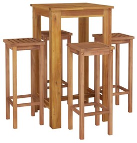 5 pcs conjunto de bar para jardim madeira de acácia maciça