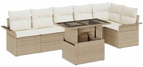 Conjunto de Sofá de Jardim vidaXL com 7 peças e almofadas bege em ratt