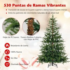 Árvore de Natal artificial pré-iluminada com dobradiças, 180 cm, com 250 luzes LED em branco quente e multicoloridas, 11 modos, 530 pontas verdes