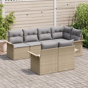 Conjunto de Sofás de Jardim de 7 Peças com Almofadas Bege Rattan Poliw
