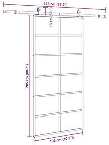 Porta deslizante c/ conj ferragens 102x205cm vidro ESG preto