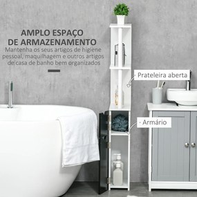 kleankin Armário Casa de Banho com 2 Portas e 2 Prateleiras Abertas Coluna Auxiliar para Casa de Banho Sala de Estar Dormitório Estilo Moderno 15,2x29,8x118cm Branco e Preto