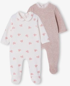 Lote de 2 babygrows com molas VERTBAUDET para bebé menina bege mesclado