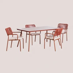 Conjunto De Mesa Retangular 160 X 90 Cm E 4 Cadeiras De Jantar Empilháveis Em Alumínio Arhiza Telha Vermelha - Sklum