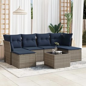 vidaXL 7 pcs conjunto sofás p/ jardim c/ almofadões vime PE cinzento