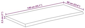 Tampo de mesa retangular borda viva 140x60x2,5 cm acácia maciça