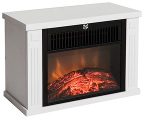 HOMCOM Lareira Elétrica Portátil com Termostato Ajustável 600W/1200W e Efeito de Chama Realista 34x17x25cm Branco