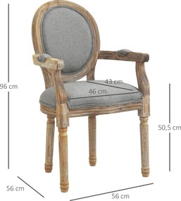 Cadeira de sala de jantar e de sala de estar com medallão, estilo Luís XVI, em madeira maciça patinada e esculpida, com estofo em linho cinzento