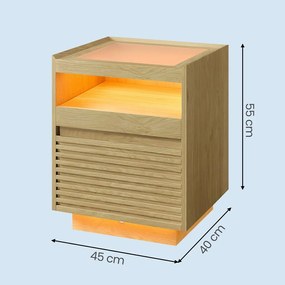 Mesa de cabeceira com iluminação LED 40 x 45 x 55 cm cor de carvalho natural