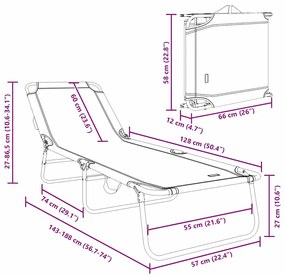 Espreguiçadeira Dobrável 2 pcs Portátil Preta 600D Tecido Oxford