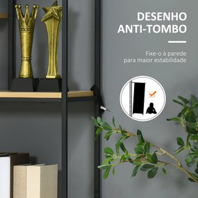 Estante Industrial de 5 Níveis Estante para Livros com 2 Gavetas e Estrutura de Metal 80x30x170,5 cm Madeira e Preto