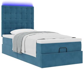 Estrutura de cama otomana com colchões azul escuro veludo