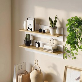 Conjunto de 2 prateleiras de parede de 80 cm, prateleiras suspensas para a sala de estar, hall de entrada, quarto e cozinha, em branco e madeira natur