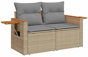 8 pcs conjunto sofás jardim com almofadões vime PE/acácia bege