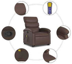 Poltrona massagens reclinável elevatória couro artif. castanho