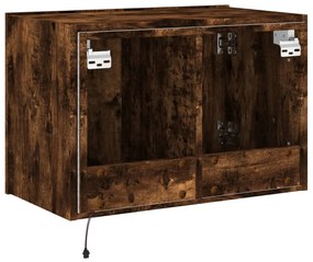Móvel de parede p/ TV c/ luzes LED 60x35x41 cm carvalho fumado