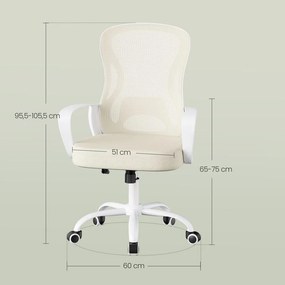 Cadeira de escritório ergonómica de malha, cadeira de secretária 60 x 60 x (95,5-105,5) cm com função de balanço bege-branco