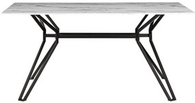 Mesa de jantar tampo de vidro com efeito mármore e pés pretos 160 x 90 cm BALLINA Beliani