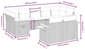 9 pcs conjunto de sofás p/ jardim com almofadões vime PE bege