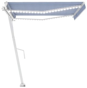 Toldo autom. LED e sensor de vento 400x300 cm azul e branco