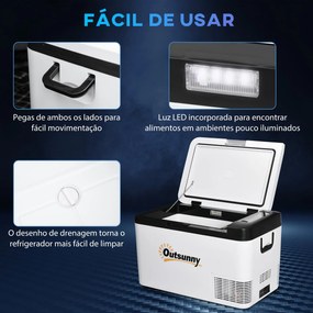 Outsunny Geleira Elétrica de Compressor 25L Portátil até -20℃ com Luz