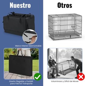 Saco de transporte dobrável e portátil Tamanho M - 90 x 76 x 48 cm para animais de estimação com 2 aberturas e janela Tapete macio Preto