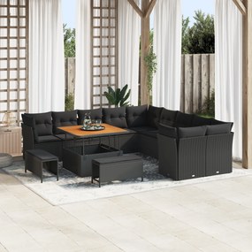 Conjunto de Sofá de Jardim vidaXL com Almofadas Pretas de Rattan Sinté