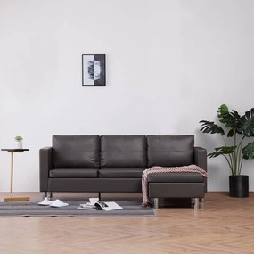 Sofá de 3 lugares com almofadões couro artificial cinzento