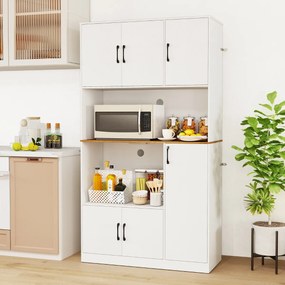Armário de armazenamento Cozinha 100 x 40 x 180 cm com tomada elétrica 4 armários Compartimento aberto Branco