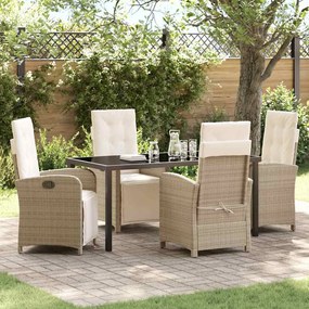 vidaXL Conjunto de Jantar de 5 Peças com Almofadas Bege em Rattan Sintético