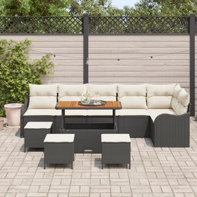 Conjunto de Sofá de Jardim vidaXL de 10 Peças com Almofadas Preto Ratt