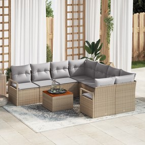 Conjunto de Sofá de Jardim vidaXL de 9 Peças com Almofadas Bege Polira
