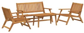 Conjunto com 4 Cadeiras e Mesa em Madeira Sólida de Acácia