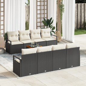 Conjunto de Sofás de Jardim vidaXL 9 Peças com Almofadas Preto Polirattan Acácia