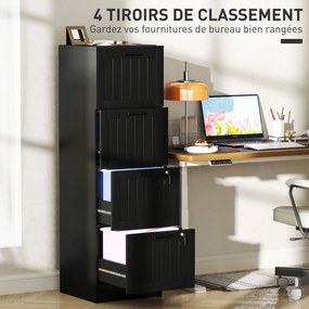 Bloco gavetas de escritório 40 x 40 x 131 cm, móvel de arrumação em madeira com 4 gavetas e fechadura, varas de suspensão ajustáveis, preto