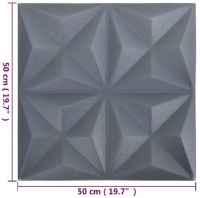 Painéis de parede 3D 48 pcs 50x50 cm 12 m² origami cinza