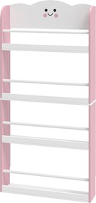 Estante de parede para crianças 60 x 12 x 108 cm, organizador de livros infantil de 4 níveis com tema de algodão doce, rosa