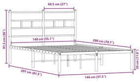 Estrutura de cama sem colchão 140x200 cm metal carvalho fumado