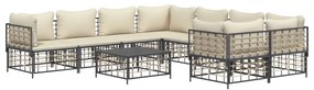 9 pcs conjunto lounge de jardim c/ almofadões vime PE antracite