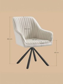 Cadeira de sala de jantar, giratória, em veludo 60 x 60 x 81,5 cm bege-preto