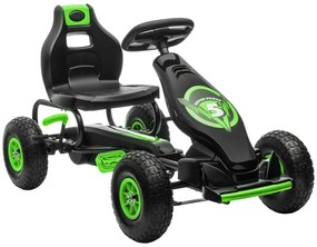 HOMCOM Kart a Pedais para Crianças 5-12 Anos com Assento Ajustável Pneus Insufláveis Amortecimento e Travão de Mão 121x58x61 cm Verde