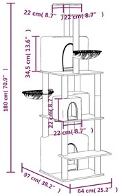 Árvore Arranhador para Gatos com Postes em Sisal de 180 cm - Cinza Esc