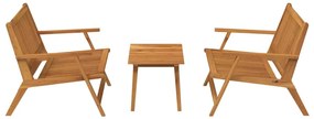 Conjunto com 3 Cadeiras e Mesa de Madeira Sólida de Acácia