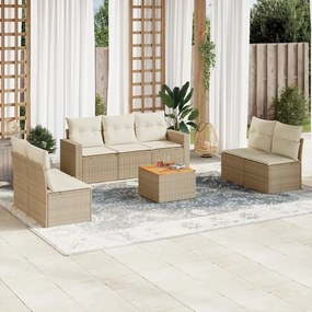 vidaXL 8 pcs conjunto de sofás p/ jardim com almofadões vime PE bege