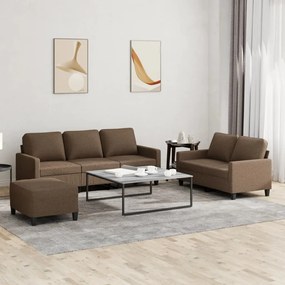 vidaXL 3 pcs conjunto de sofás com almofadões tecido castanho