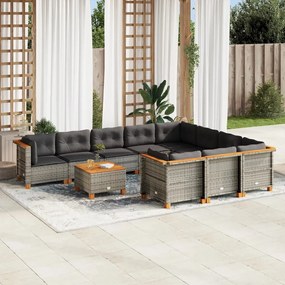 11 pcs conjunto sofás de jardim c/ almofadões vime PE cinzento