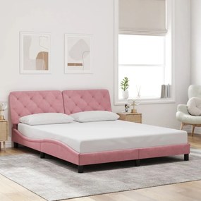 Estrutura de cama c/ luzes LED 160x200 cm veludo rosa