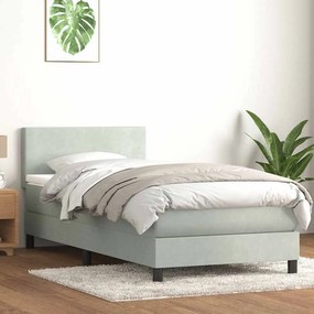 vidaXL Cama box spring c/ colchão e LED 100x220 cm veludo cinza-claro