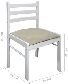 Cadeiras de jantar 4 pcs seringueira maciça e veludo branco